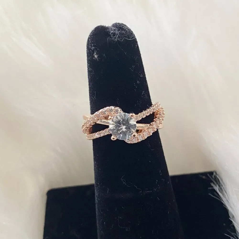 Ring 18K Rose Gold Diamond 5 7 - Picture 8 of 15